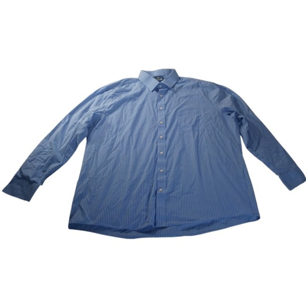 Stafford Fitted Broadcloth Shirt‎ 18 34/35 Blue Stripe Easy-Care Preppy Business